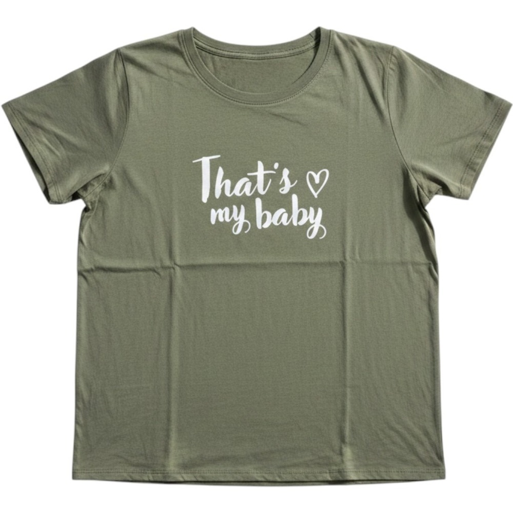 Graphic Tee Fresh Fern Green Thats My Baby Heart Script T-Shirt Womens Medium